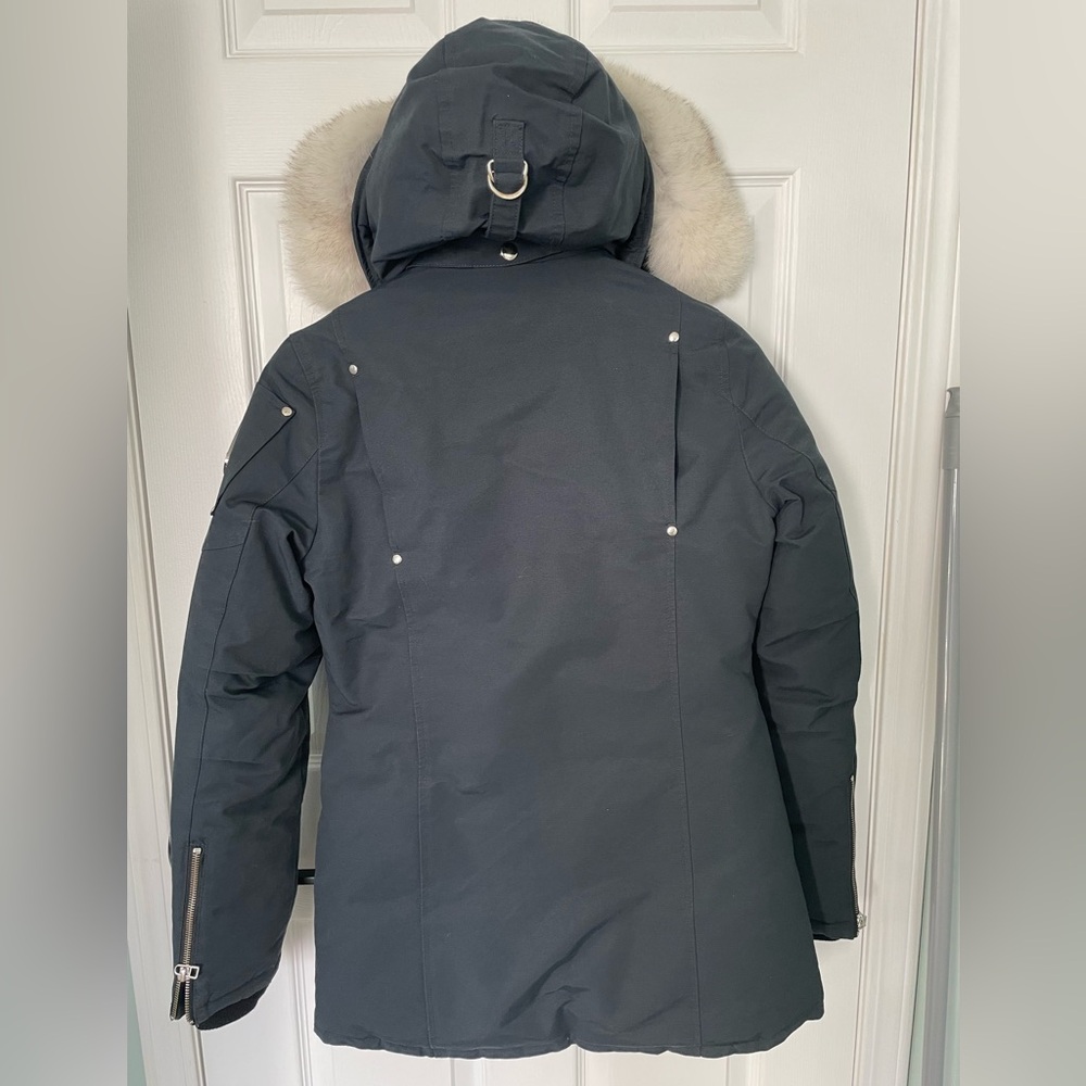 Women’s Moose Knuckle Down Parka Jacket Size Small Navy - Picture 2 of 15